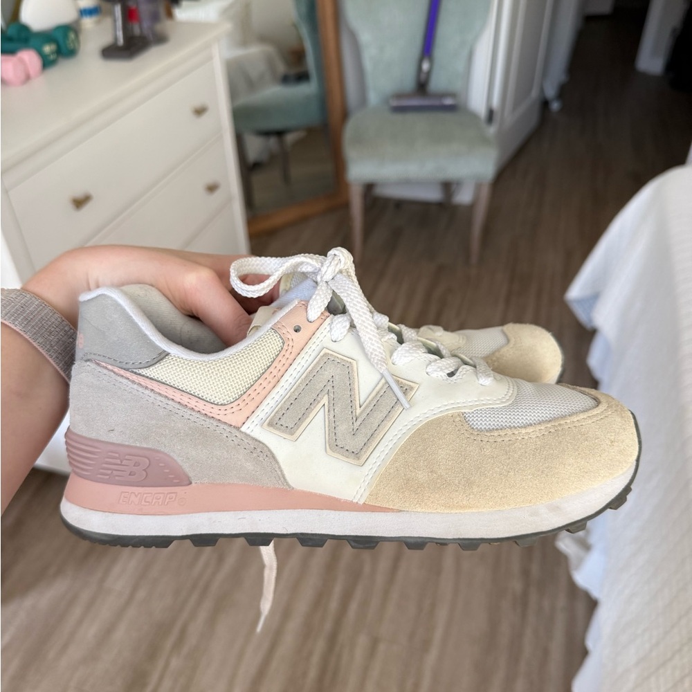 New Balance 574 Beige and Pink Sneakers